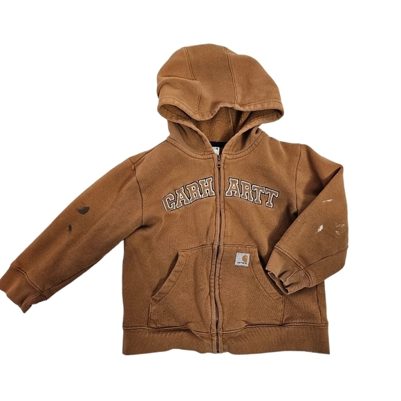 Carhartt Camel Distressed Full Zipper Hooded Sweatshirt Size 3T Toddler - Picture 10 of 10